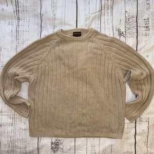Woolrich Men's Brown Khaki Sweater 100% Cotton Size Large Pullover Crew Neck